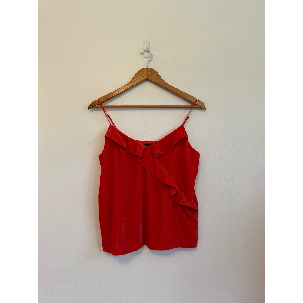 J. Crew Red‎ Velvet Ruffle Camisole Top | Size 8 Petite